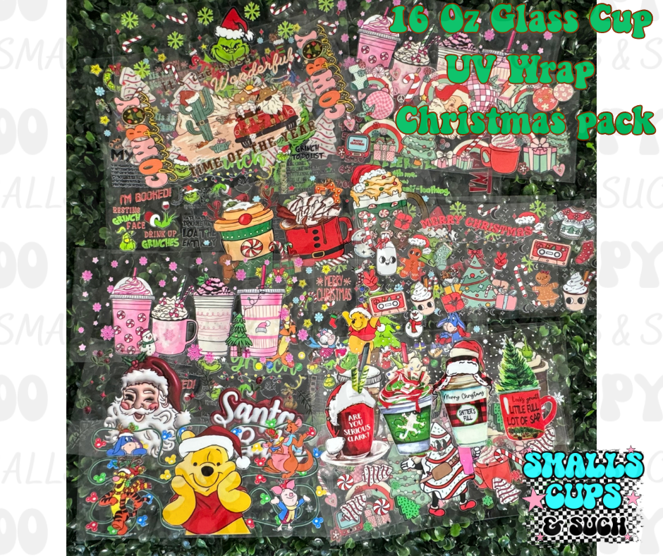 Christmas Pack 16oz Glass Cup UV Wrap