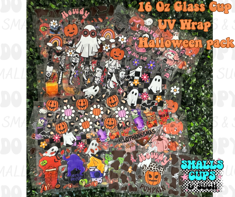 Halloween Pack 16oz Glass Cup UV Wrap
