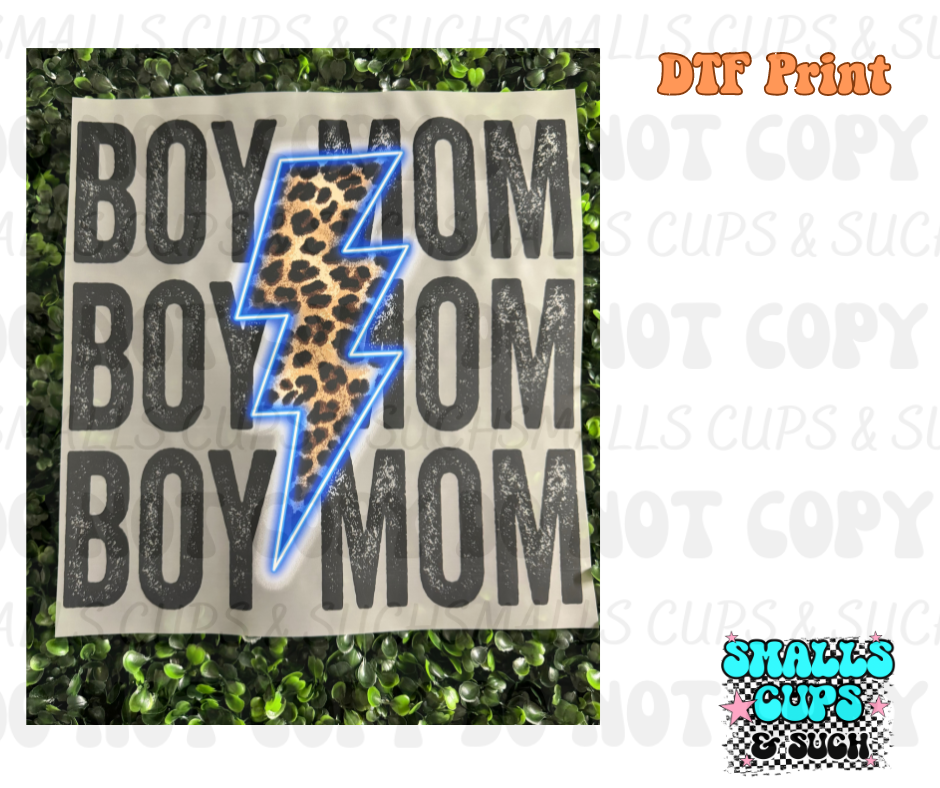 Boy Mom x3 Blue Leopard DTF Print