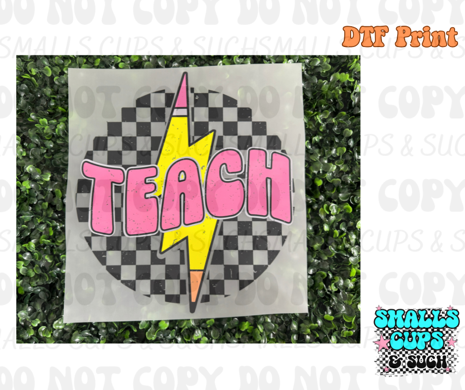 Teach Pencil Checkered DTF Print