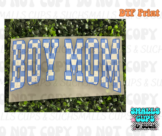 Boy Mom Blue Checkered DTF Print