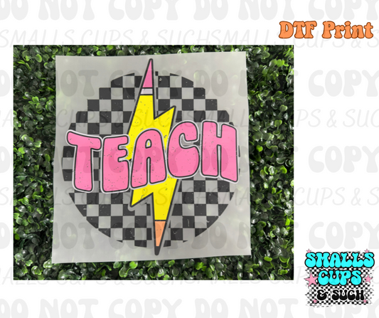 Teach Pencil Checkered DTF Print