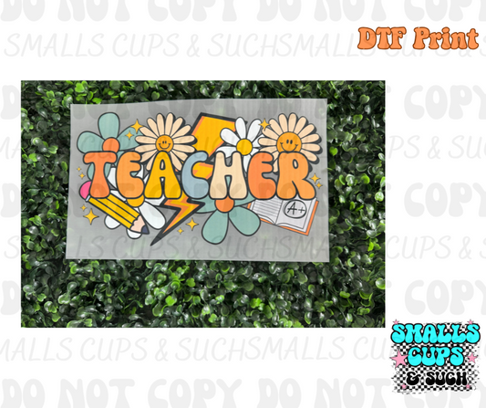 Teacher Flowers Lighting Bolt DTF Print