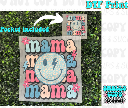 Mama Smiley Face With Pocket DTF Print